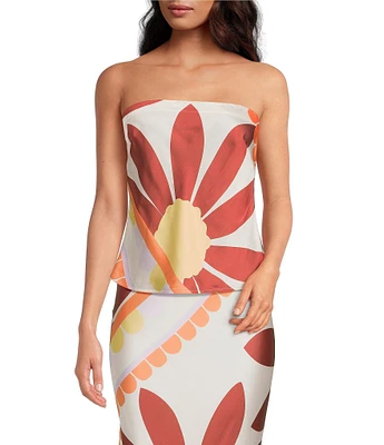 Gianni Bini Deanna Square Neck Strapless Printed Satin Coordinating Top