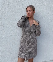 Gianni Bini Dela Tweed V-Neck Long Sleeve Mini Dress