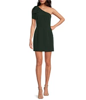 Gianni Bini Deliah One Bow Shoulder Sleeveless Sheath Crepe Mini Dress