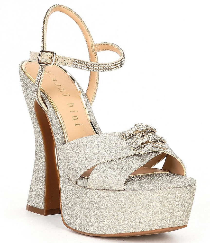 Gianni Bini Dempsey Glitter Rhinestone Bow Platform Sandals