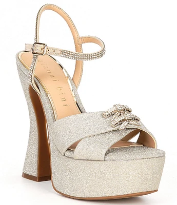 Gianni Bini Dempsey Glitter Rhinestone Bow Platform Sandals