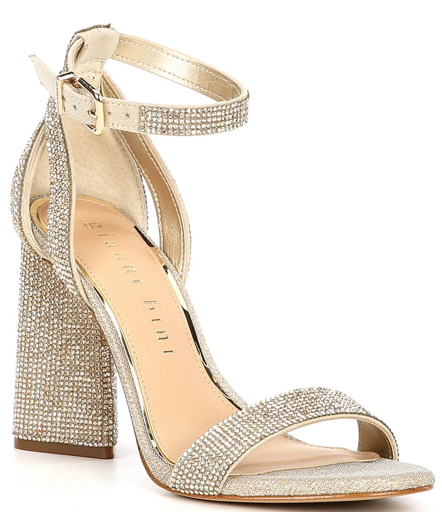 Gianni Bini Dericka Rhinestone Two Piece Ankle Strap Block Heel Dress Sandals