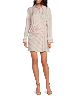 Gianni Bini Diane Striped Button Front Faux Wrap Dress
