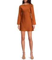 Gianni Bini Dionne Satin Boat Neck Long Sleeve Mini Dress