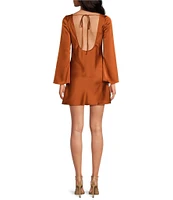 Gianni Bini Dionne Satin Boat Neck Long Sleeve Mini Dress