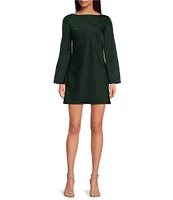 Gianni Bini Dionne Satin Boat Neck Long Sleeve Mini Dress