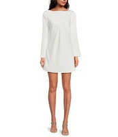 Gianni Bini Dionne Satin Boat Neck Long Sleeve Mini Dress