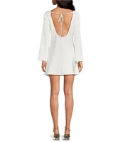 Gianni Bini Dionne Satin Boat Neck Long Sleeve Mini Dress