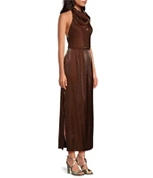 Gianni Bini Dorinda Bonded Lame Mock Neck Sleeveless Sheath Maxi Dress