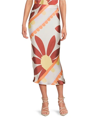 Gianni Bini Ella Pull On Printed Satin Coordinating Midi Skirt