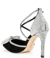 Gianni Bini Ezlynn Rhinestone Embellished Bow Suede Pointed Toe Pumps