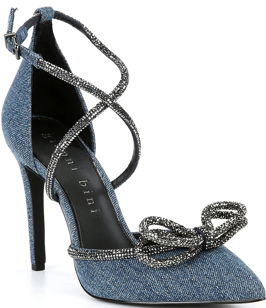 Gianni Bini EzlynnThree Denim Rhinestone Bow Point Toe Pumps