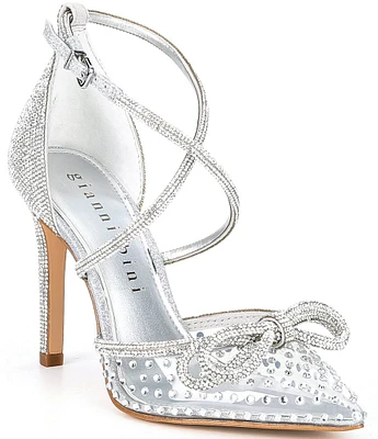 Gianni Bini EzlynnTwo Clear Rhinestone Embellished Bow Pointed Toe Pumps