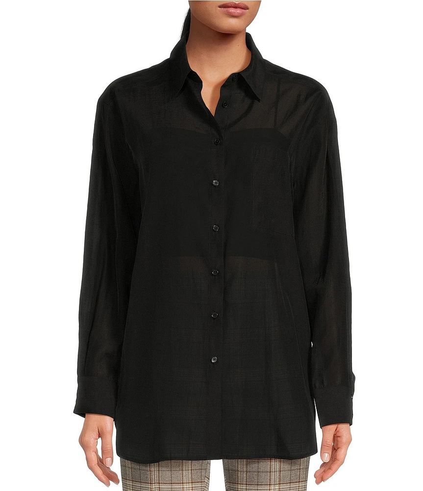 Gianni Bini Feya Lyocell Blend Collar Button Front Pocket Shirt