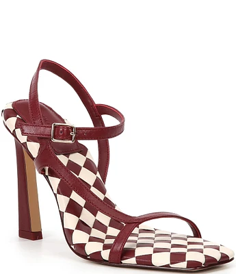 Gianni Bini Fionah Leather Checkered Strappy Heeled Sandals