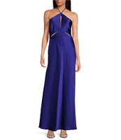 Gianni Bini Frankie Satin Halter Neck Cut Out Sleeveless Slip Maxi Dress