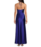 Gianni Bini Frankie Satin Halter Neck Cut Out Sleeveless Slip Maxi Dress