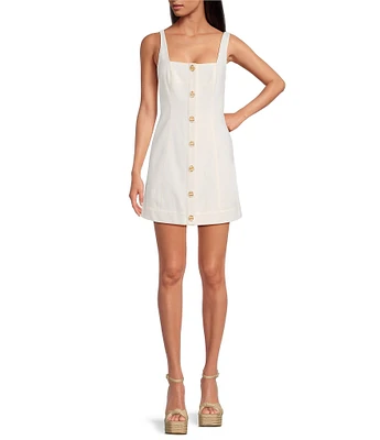 Gianni Bini Georgie Square Neck Sleeveless Button Front Linen Shift Dress