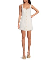 Gianni Bini Georgie Square Neck Sleeveless Button Front Linen Shift Dress