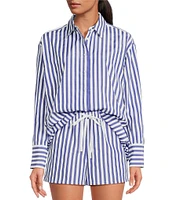 Gianni Bini Georgie Woven Stripe Coordinating Button Front Long Sleeve Shirt