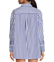 Gianni Bini Georgie Woven Stripe Coordinating Button Front Long Sleeve Shirt