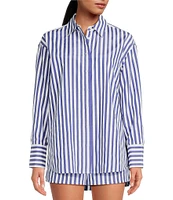 Gianni Bini Georgie Woven Stripe Coordinating Button Front Long Sleeve Shirt