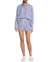 Gianni Bini Georgie Woven Stripe Coordinating Button Front Long Sleeve Shirt