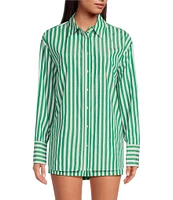 Gianni Bini Georgie Woven Stripe Coordinating Button Front Long Sleeve Shirt