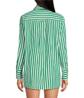 Gianni Bini Georgie Woven Stripe Coordinating Button Front Long Sleeve Shirt