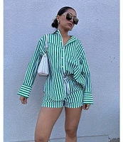 Gianni Bini Georgie Woven Stripe Coordinating Button Front Long Sleeve Shirt