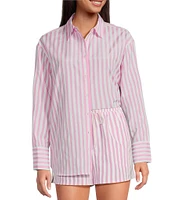 Gianni Bini Georgie Woven Stripe Coordinating Button Front Long Sleeve Shirt