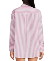 Gianni Bini Georgie Woven Stripe Coordinating Button Front Long Sleeve Shirt