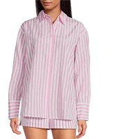 Gianni Bini Georgie Woven Stripe Coordinating Button Front Long Sleeve Shirt