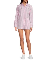 Gianni Bini Georgie Woven Stripe Coordinating Button Front Long Sleeve Shirt