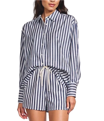 Gianni Bini Georgie Woven Stripe Coordinating Button Front Long Sleeve Shirt