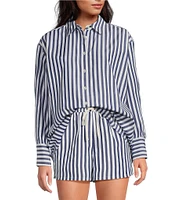 Gianni Bini Georgie Woven Stripe Coordinating Button Front Long Sleeve Shirt