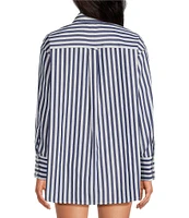 Gianni Bini Georgie Woven Stripe Coordinating Button Front Long Sleeve Shirt
