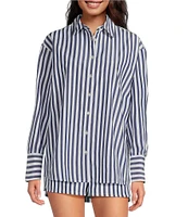 Gianni Bini Georgie Woven Stripe Coordinating Button Front Long Sleeve Shirt