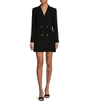 Gianni Bini Gina Notch Lapel Long Sleeve Button Front Tie Waist Blazer Wrap Mini Dress