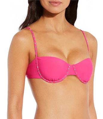 Gianni Bini Glitz Gem Embellished Demi Underwire Bralette Swim Top