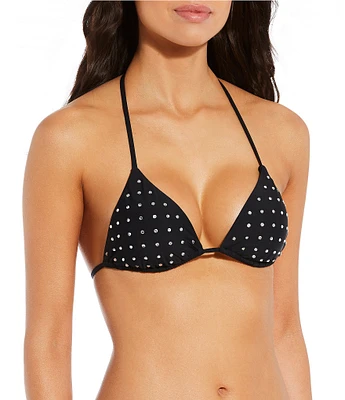 Gianni Bini Glitz Gem Embellished Triangle Bralette Swim Top