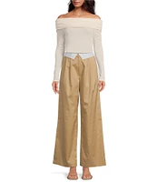 Gianni Bini Grace Drapey Linen Fold Over Contrast High Rise Pleated Coordinating Trousers