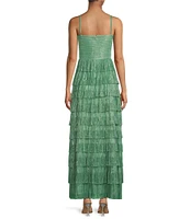 Gianni Bini Grace Metallic Plisse Sweetheart Neck Cut-Out Tiered Dress