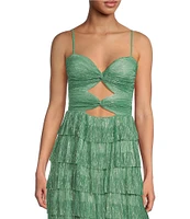 Gianni Bini Grace Metallic Plisse Sweetheart Neck Cut-Out Tiered Dress