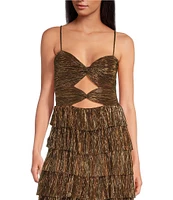 Gianni Bini Grace Metallic Plisse Sweetheart Neck Cut-Out Tiered Dress