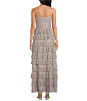 Gianni Bini Grace Metallic Plisse Sweetheart Neck Cut-Out Tiered Dress