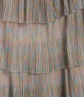 Gianni Bini Grace Metallic Plisse Sweetheart Neck Cut-Out Tiered Dress