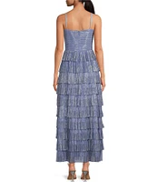 Gianni Bini Grace Metallic Plisse Sweetheart Neck Cut-Out Tiered Dress