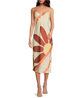 Gianni Bini Harper Sunburst Satin V-Neck Sleeveless Slip Midi Dress