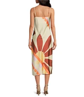 Gianni Bini Harper Sunburst Satin V-Neck Sleeveless Slip Midi Dress